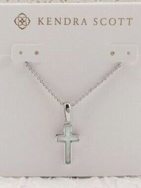 Kendra Scott Cross Silver Pendant Necklace in Kyocera Opal
